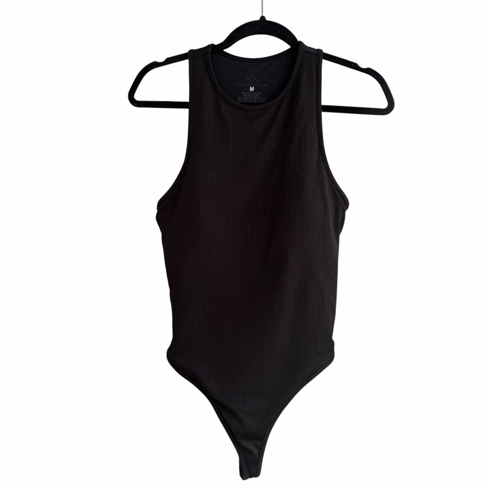 Klassy Network Black Ribbed Bramisuit High Neck Tank Built In Bra Bodysuit